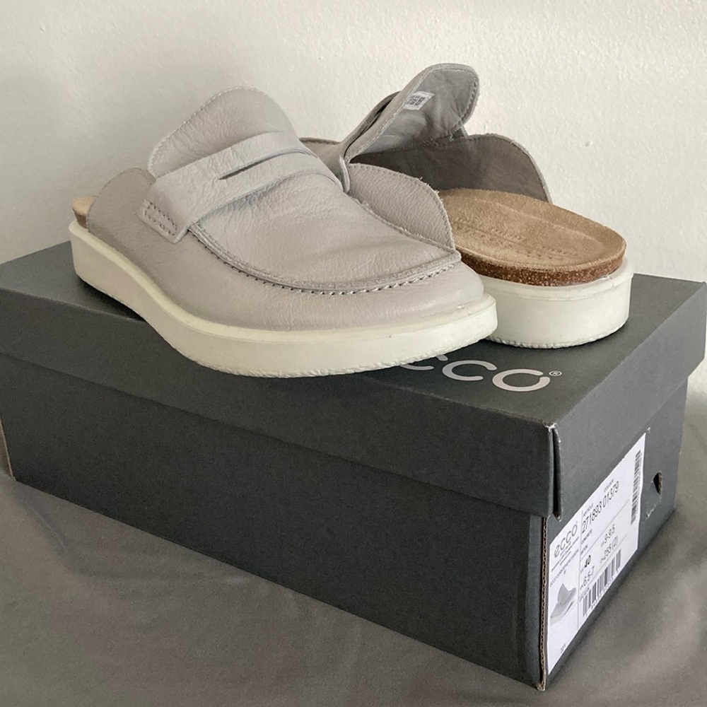 Ecco Corksphere Sandal Mules Shoe Concrete Gray NIB EU 40 US 9-9.5